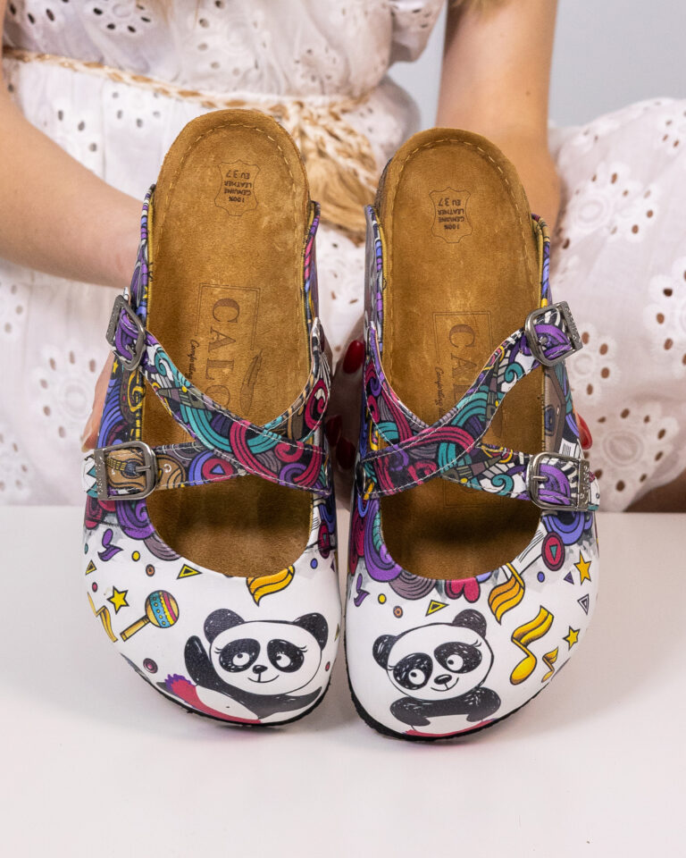 Purple Panda Γυναικείες ανατομικές παντόφλες σαμπό με σχεδια /