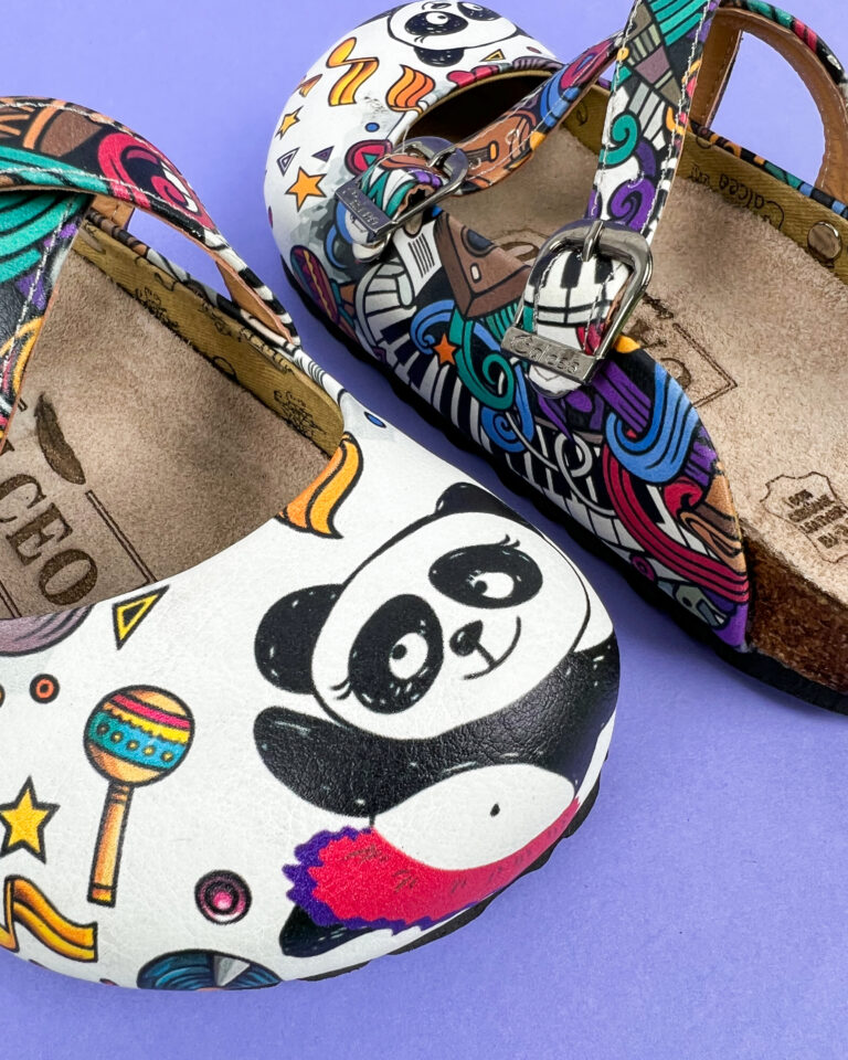 Purple Panda Γυναικείες ανατομικές παντόφλες σαμπό με σχεδια /