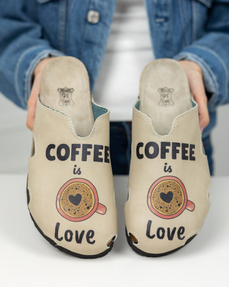 Coffee Is Love Γυναικείες ανατομικές παντόφλες σαμπό με σχεδια /