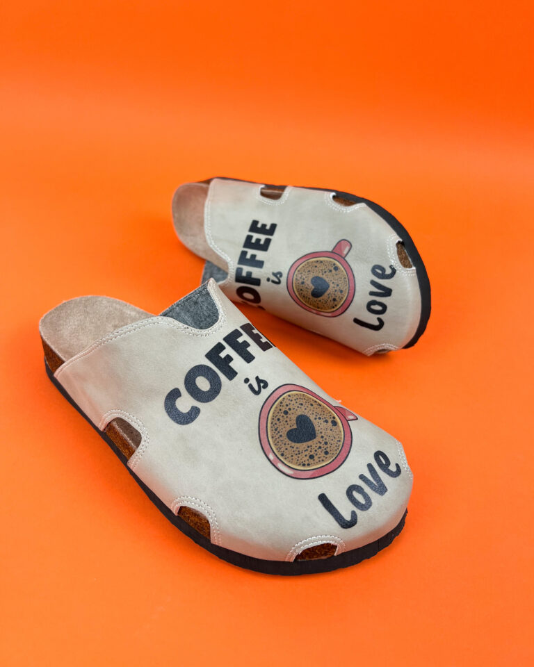 Coffee Is Love Γυναικείες ανατομικές παντόφλες σαμπό με σχεδια /