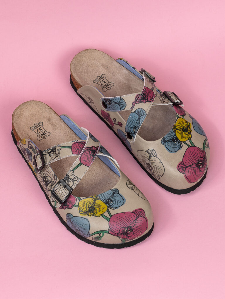 Floral Γυναικείες ανατομικές παντόφλες σαμπό με σχεδια /