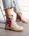 Floral Grace Μοντέρνα γυναικεία αρβυλάκια από φυσικό δέρμα με σχέδιο /