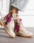 Floral Grace Μοντέρνα γυναικεία αρβυλάκια από φυσικό δέρμα με σχέδιο /
