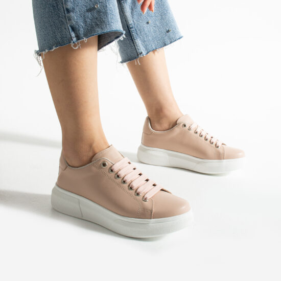 Ελαφριά γυναικεία nude sneakers από φυσικό δέρμα /