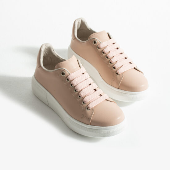 Ελαφριά γυναικεία nude sneakers από φυσικό δέρμα /