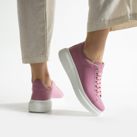 Ελαφριά γυναικεία ροζ sneakers από φυσικό δέρμα /