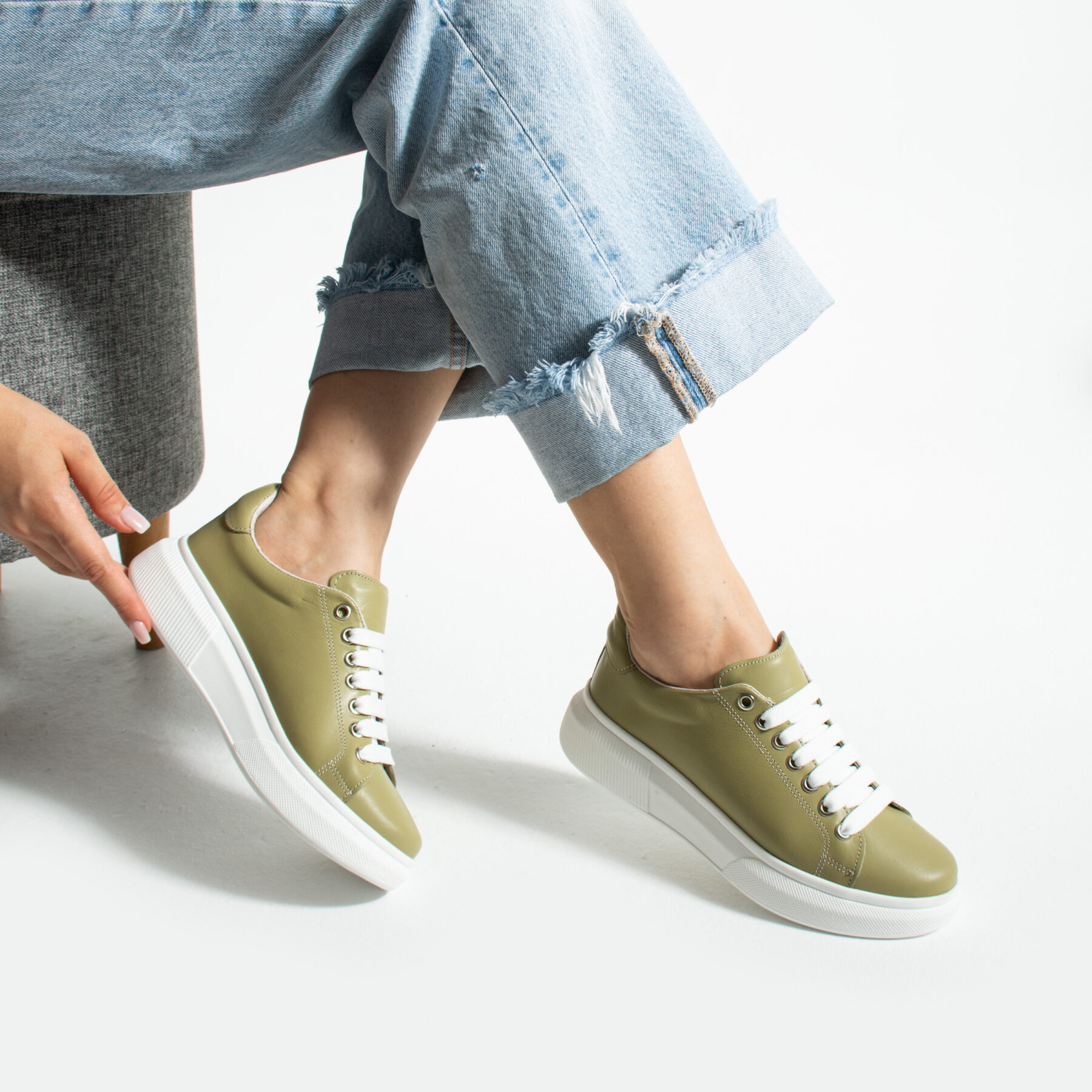 Γυναικεία πράσινα sneakers από φυσικό δέρμα