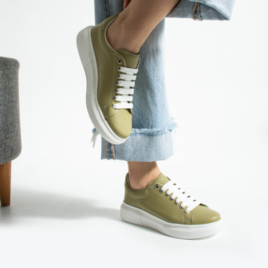 Γυναικεία πράσινα sneakers από φυσικό δέρμα /