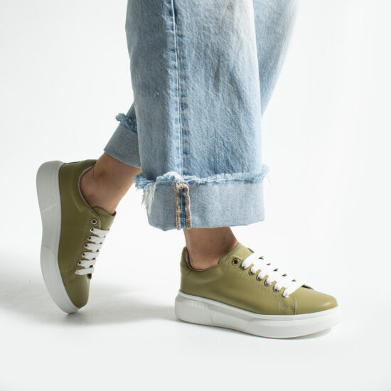 Γυναικεία πράσινα sneakers από φυσικό δέρμα /