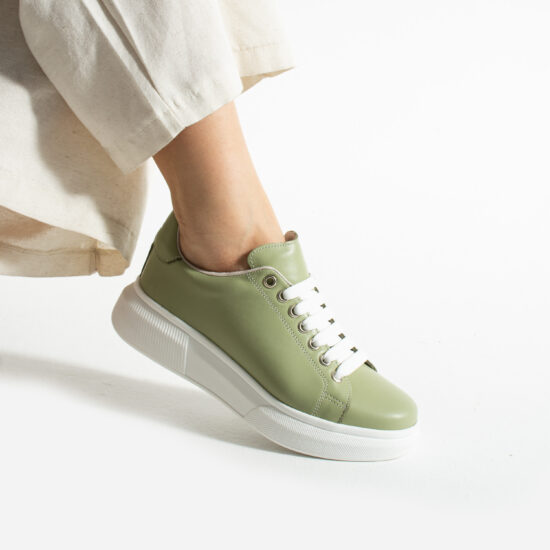 Γυναικεία πράσινα sneakers από φυσικό δέρμα /
