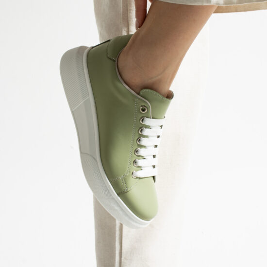 Γυναικεία πράσινα sneakers από φυσικό δέρμα /