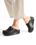 Comfort Black Μαύρα γυναικεία σαμπό εργασίας με πλατφόρμα από οικολογικό δέρμα /
