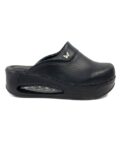 Comfort Black Μαύρα γυναικεία σαμπό εργασίας με πλατφόρμα από οικολογικό δέρμα /
