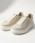 Timeless Crème Μπεζ γυναικεία sneakers από φυσικό δέρμα, ελαφριά και άνετα /