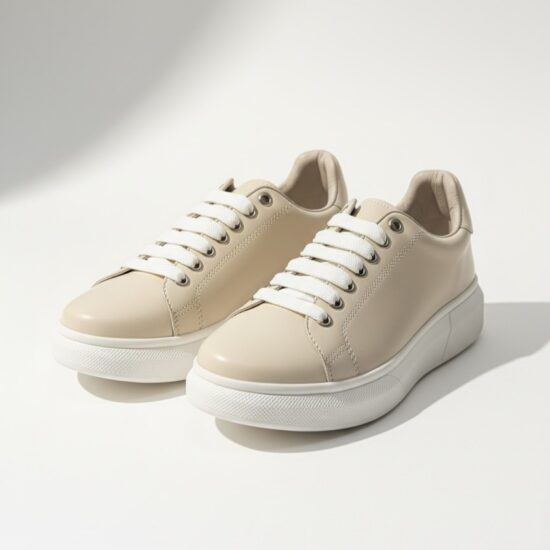 Μπεζ γυναικεία sneakers από φυσικό δέρμα, ελαφριά και άνετα /