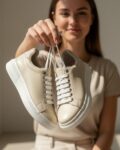 Timeless Crème Μπεζ γυναικεία sneakers από φυσικό δέρμα, ελαφριά και άνετα /