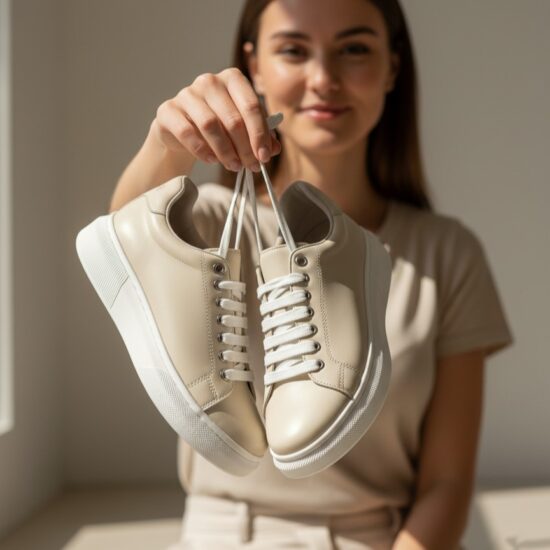 Μπεζ γυναικεία sneakers από φυσικό δέρμα, ελαφριά και άνετα /