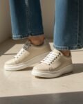 Timeless Crème Μπεζ γυναικεία sneakers από φυσικό δέρμα, ελαφριά και άνετα /