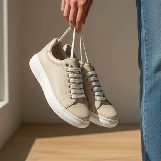 Μπεζ γυναικεία sneakers από φυσικό δέρμα, ελαφριά και άνετα /