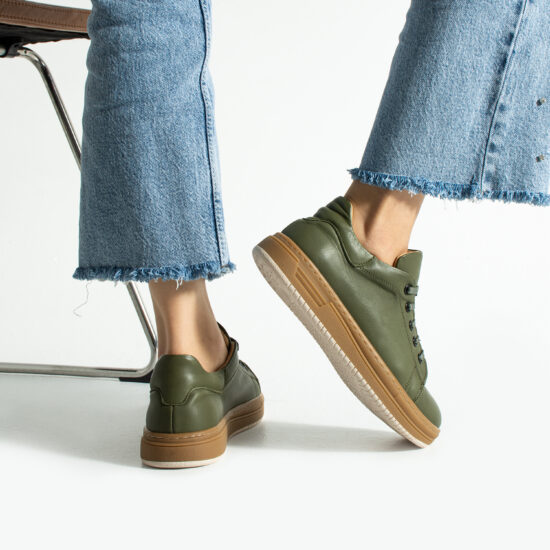 Alternative view of Γυναικεία χακί δερμάτινα ανατομικά sneakers