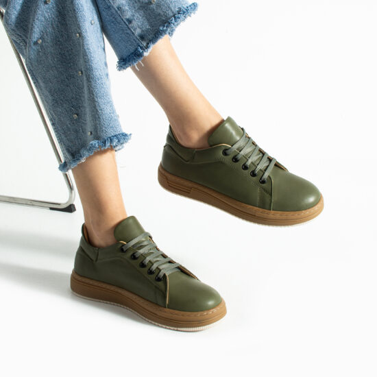 Γυναικεία χακί δερμάτινα ανατομικά sneakers /
