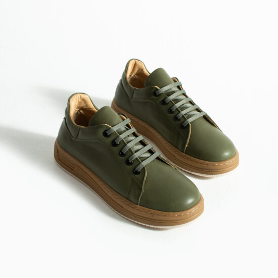 Γυναικεία χακί δερμάτινα ανατομικά sneakers /
