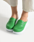 Comfort Green Πράσινα γυναικεία σαμπό εργασίας με πλατφόρμα από οικολογικό δέρμα /
