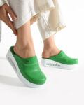 Comfort Green Πράσινα γυναικεία σαμπό εργασίας με πλατφόρμα από οικολογικό δέρμα /