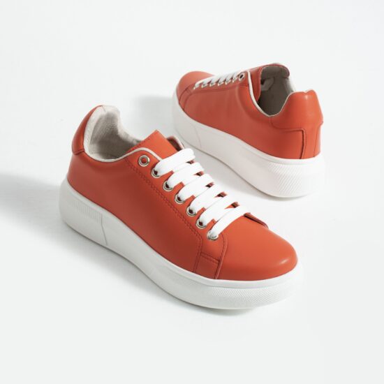 Γυναικεία ανατομικά sneakers από γνήσιο δέρμα – πορτοκαλί