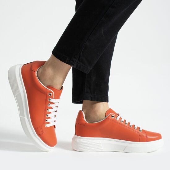Γυναικεία ανατομικά sneakers από γνήσιο δέρμα – πορτοκαλί - Оранжев