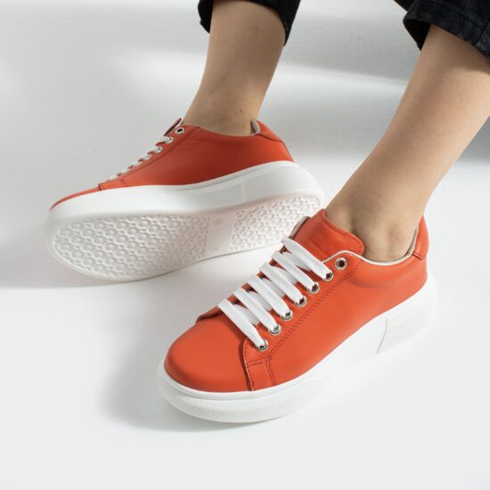 Γυναικεία ανατομικά sneakers από γνήσιο δέρμα – πορτοκαλί - Естествена кожа