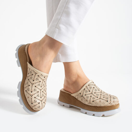 Γυναικεία Imara Flora Beige от Естествена кожа